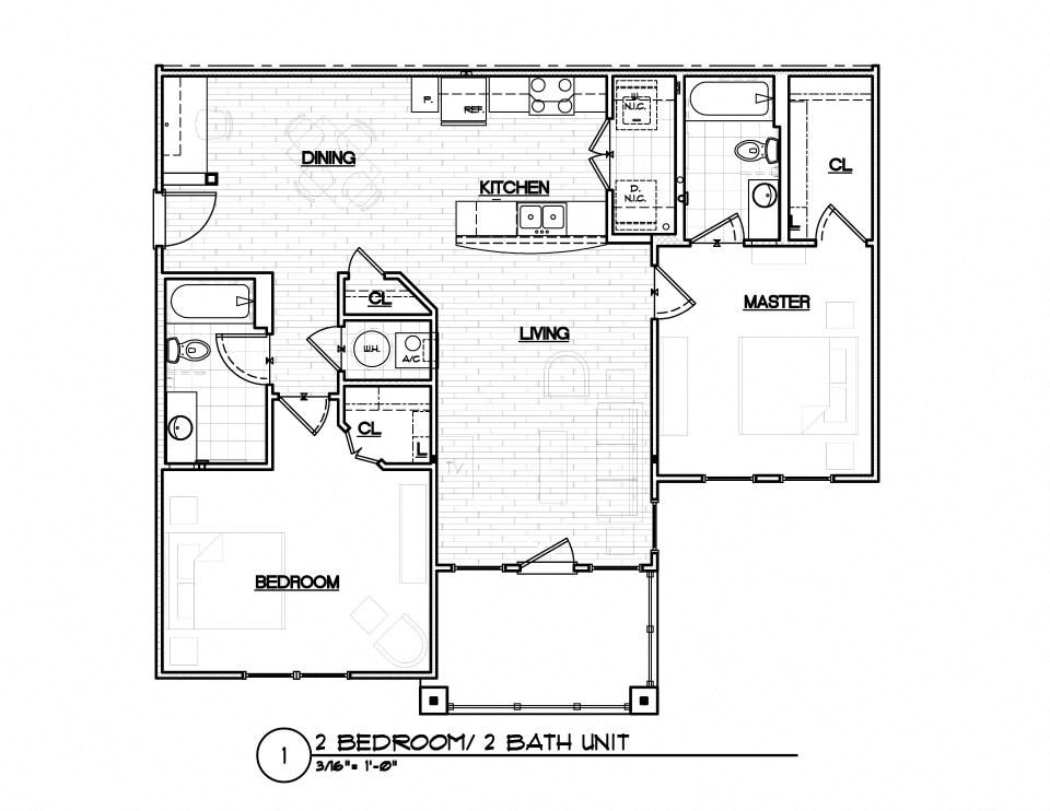 Floor plan for 2 beds, 2 baths, 1150 sqft